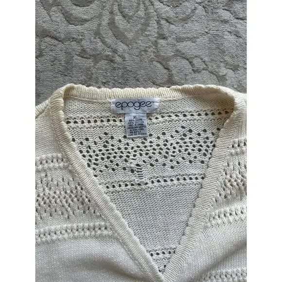 Vintage Cream Crochet Knit Cardigan Women’s Large Boho Open Weave Sweater - Picture 4 of 6